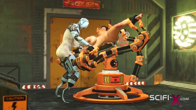 I just want your dick! Robot shemale fucks a sexy cuffed busty brunette in the sci-fi lab_main_thumbnail