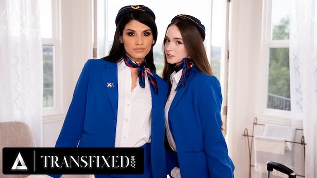 TRANSFIXED - Trans Flight Attendant Zariah Aura Fucks Hot Coworker Hazel Moore During Delayed Flight_main_thumbnail