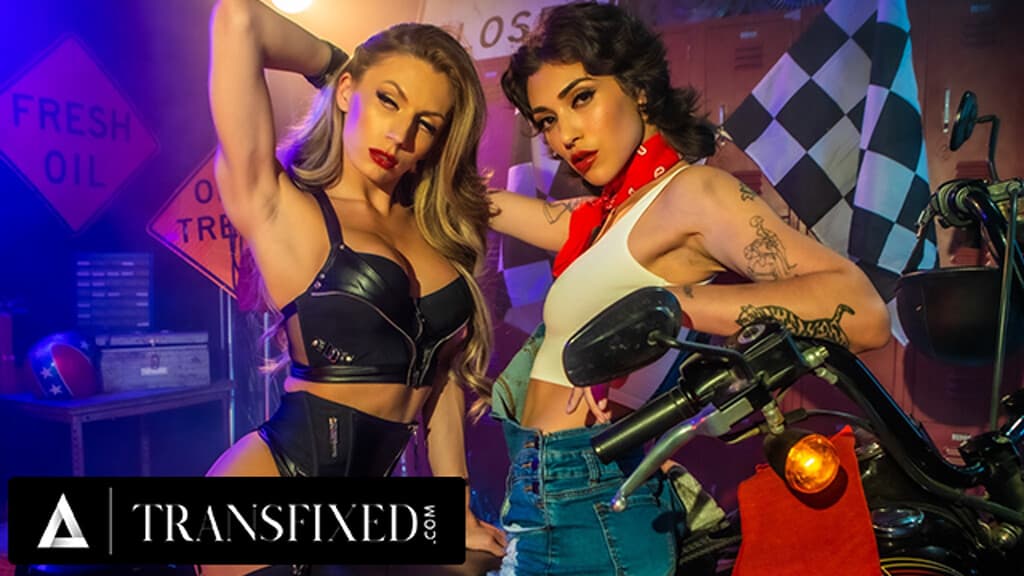 TRANSFIXED - Mechanic Brookly Gray Services Biker Jade Venus' TRANS COCK And Gets FACE FUCKED!_main_thumbnail