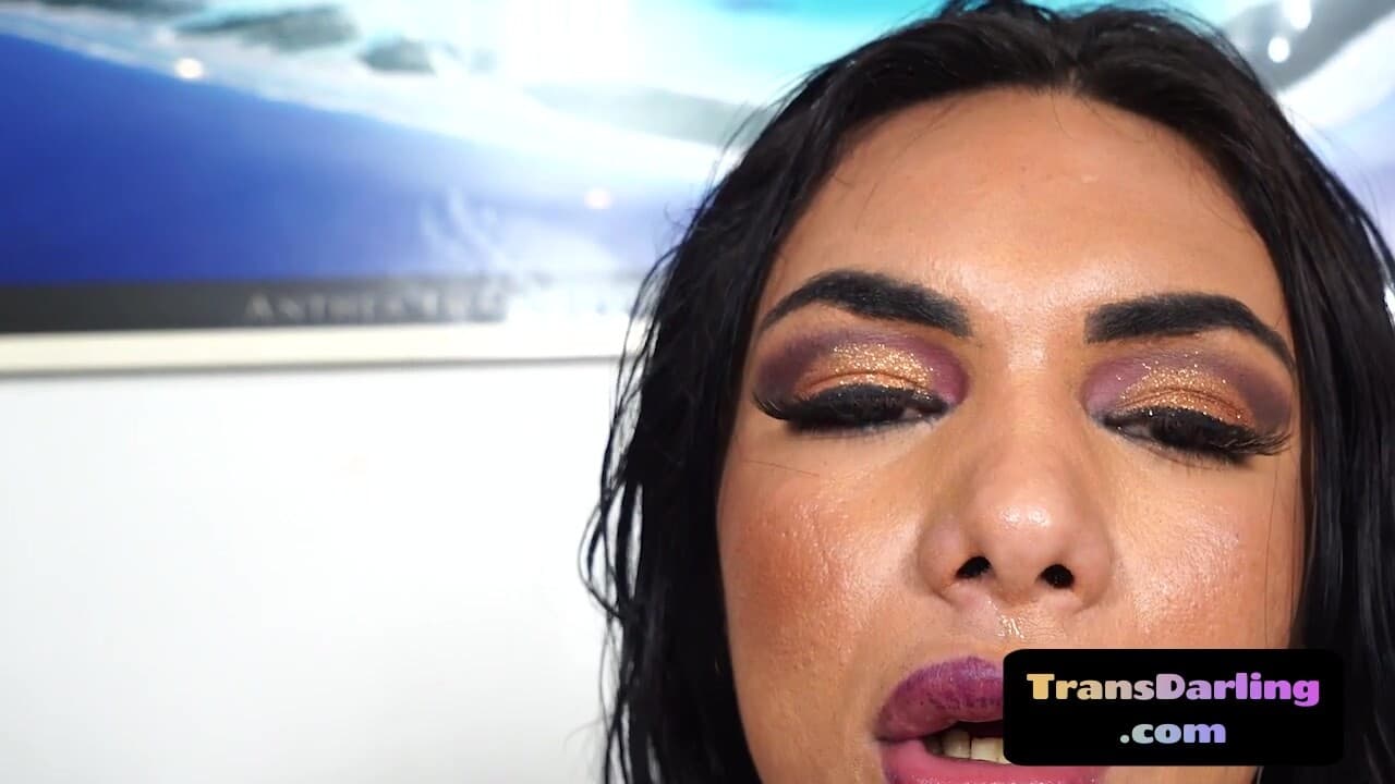 Busty bigboobed shemale in lingerie jerks off her hard dick_main_thumbnail