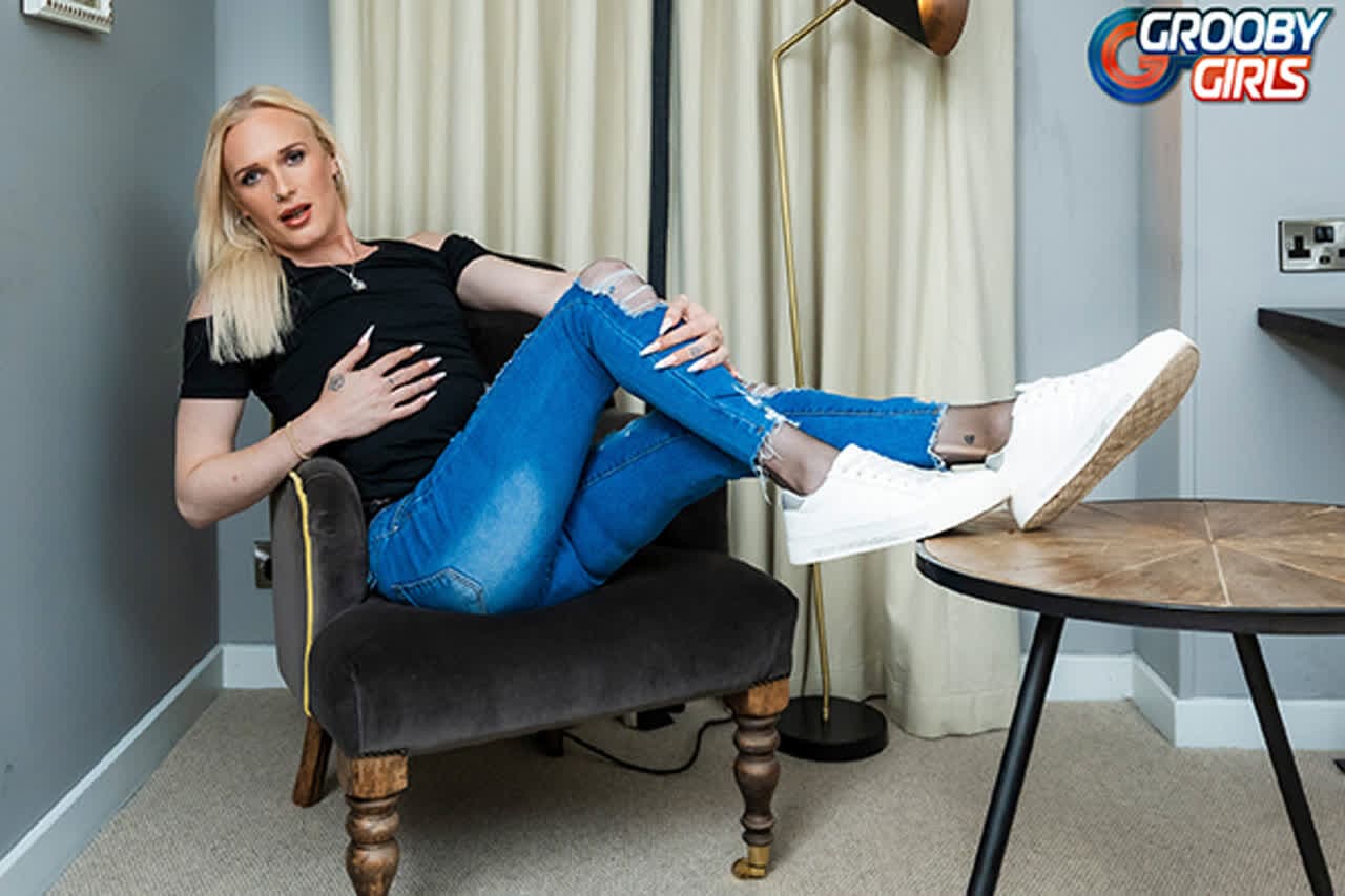 GROOBYGIRLS - Blonde Tgirl with big cock masturbates_main_thumbnail