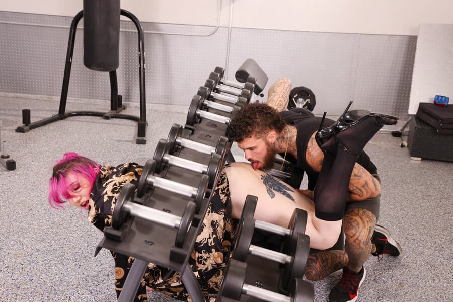 Stuck tattooed shemale Lena Moon ass rimmed and sucking cock_main_thumbnail